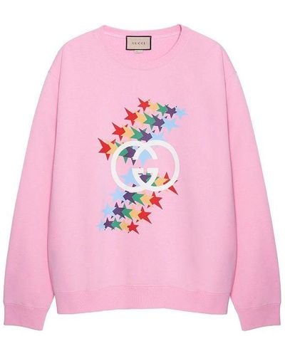 Gucci Fw21 Rainbow Stars Crewneck Sweatshirt - Pink
