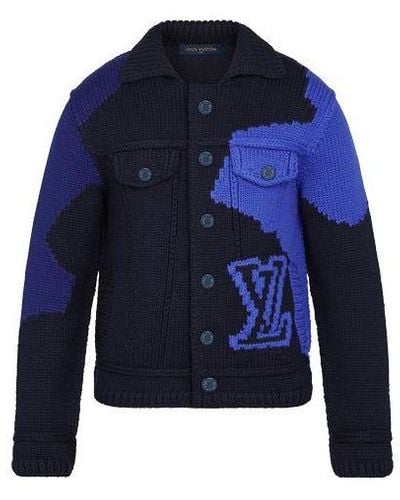 Louis Vuitton Lv Fleece Inlaid Button Jacket Black - Blue