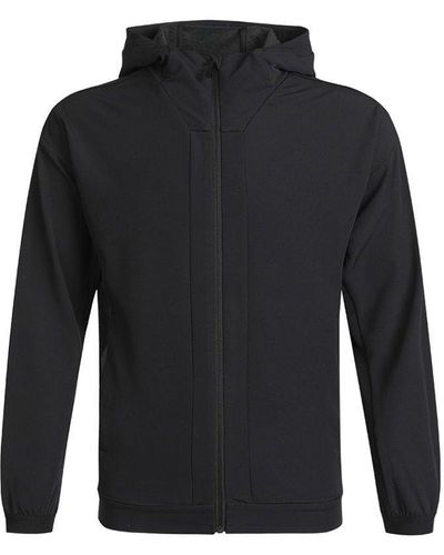 adidas Softsh Jacket Athleisure Casual Sports Woven Hooded Fleece Lined - Black