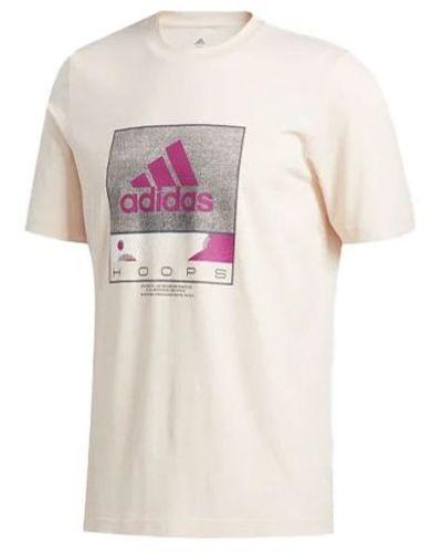 adidas Athleisure Casual Sports Printing Round Neck Short Sleeve Pink
