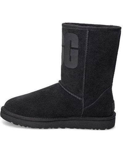 UGG Classic Short Rubber Logo Snow Boots - Black