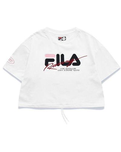 FILA FUSION Logo Alphabet Printing Loose Round Neck Short Sleeve White T-shirt