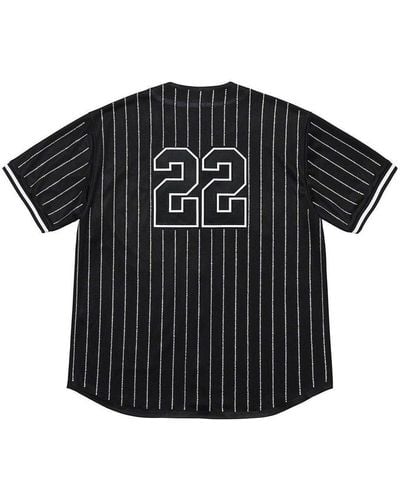 Supreme Ss22 Week 16 Rhinestone Stripe Baseball Jersey Tee - Black