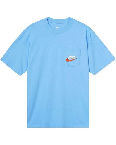 Nike Sportswear Casual Sports Breathable Back Large Logo Round Neck Short Sleeve College Blue T-shirt