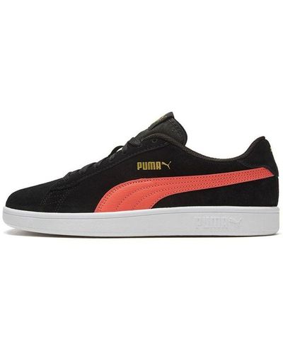 PUMA Smash V2 Retro Casual Skateboarding Shoes Black Coral - Red