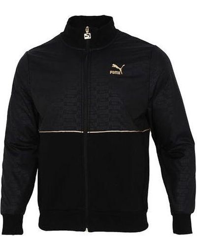 PUMA Luxe Jacket Logo Casual Sports Knit Stand Collar - Black