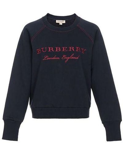 Burberry Logo Embroidered Hoodie Deep - Blue