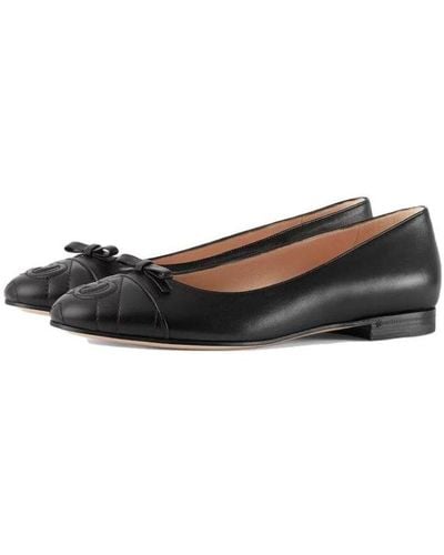 Gucci Ballet Flat With Double G Leather - Black
