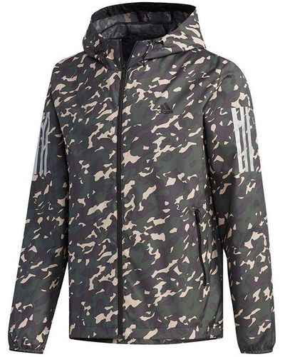adidas Ai Wb Camo Zipper Casual Sports Hooded Jacket Brown - Gray