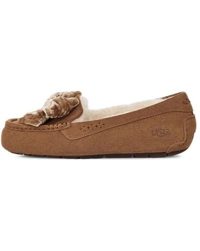 UGG Leisure Fluff Bow Mini Loafers - Brown