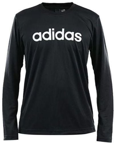 adidas M Logo Ls T Logo Printing Sports Round Neck Long Sleeves - Black