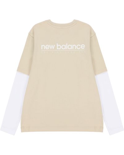 New Balance Contrasting Colors Sports Round Neck Pullover Apricot Color T-shirt - Natural