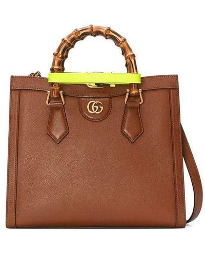 Gucci Diana Series Tote Leather Singleshouldermessengerhandholdbag Smallsize - Brown