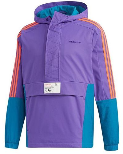 adidas Neo M Ss Cs Wb Zipper Cardigan Windproof Colorblock Sports Hooded Jacket - Blue