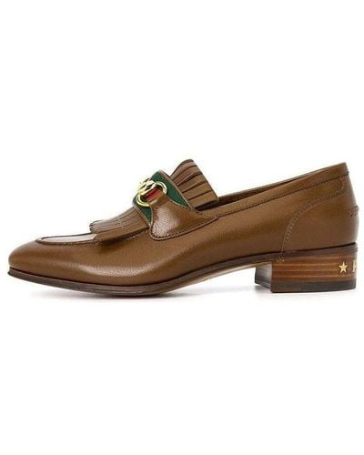 Gucci With Web And Interlocking G Loafer - Brown