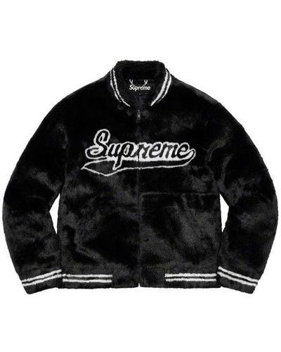 Supreme Faux Fur Varsity Jacket - Black