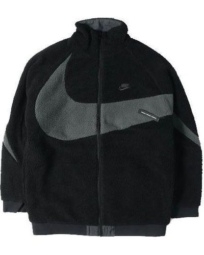 Nike Zipper Stand Collar Polar Fleece Large Logo Reversible Casual Jacket - Black
