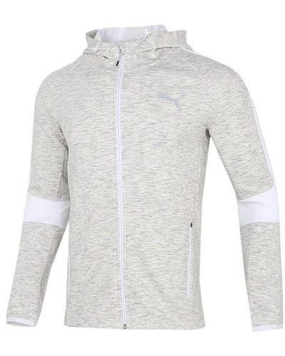 PUMA Running Sports Training Knit Hooded Logo Jacket Light - White