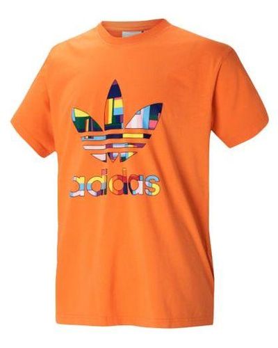 adidas Originals Chest Colorful Large Logo Sports Short Sleeve - Orange