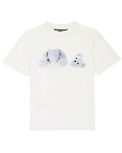 Palm Angels Teddy Bear Pattern Printing Round Neck Short Sleeve - White