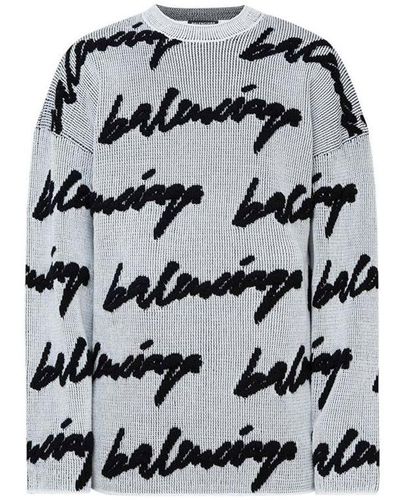 Balenciaga 3d Scribble Crewneck Cotton Knit - Gray