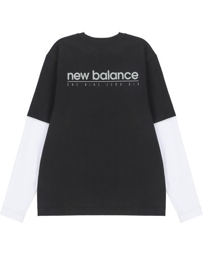 New Balance Contrasting Colors Sports Round Neck Pullover T-shirt - Black