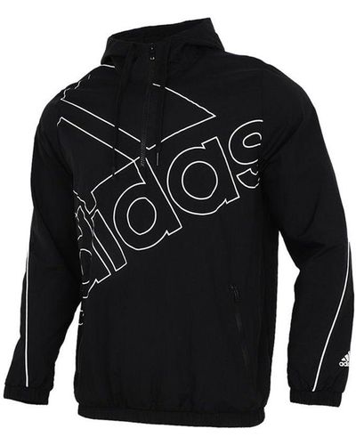 adidas M Favs Q1 Wb Large Logo Printing Sports Hooded Jacket - Black