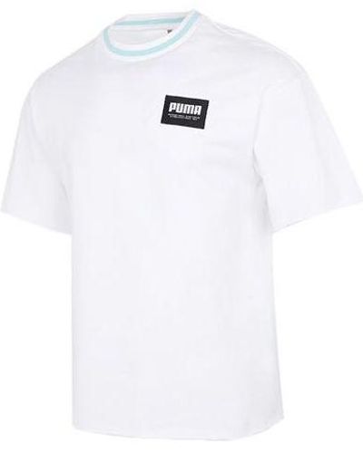 PUMA Logo Loose Sports Round Neck Short Sleeve - White