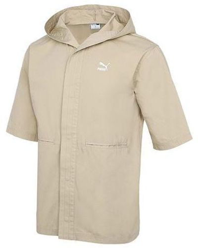 PUMA Loose Hooded Casual Sports Short Sleeved Jacket - Natural