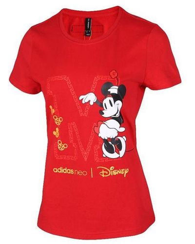 adidas Neo X Disney Mickey Mouse Crossover Casual Sports Round Neck Short Sleeve - Red
