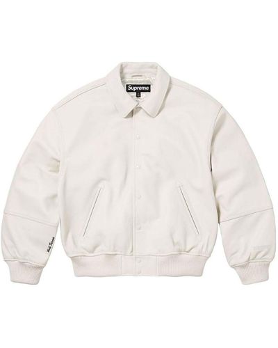 Supreme Gore-tex Infinium Windstopper Leather Varsity Jacket - White