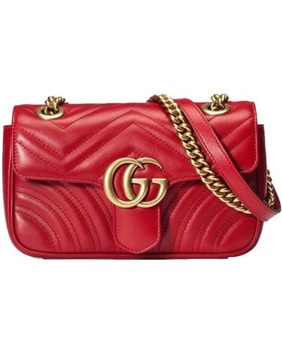 Gucci GG Marmont Mini Matelasse Leather Shoulder Bag - Red