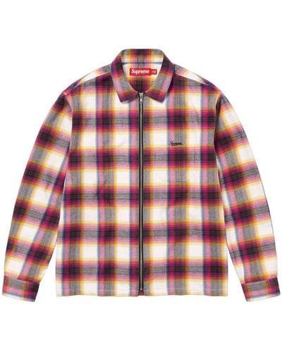 Supreme Shadow Plaid Flannel Zip Up Shirt - Red
