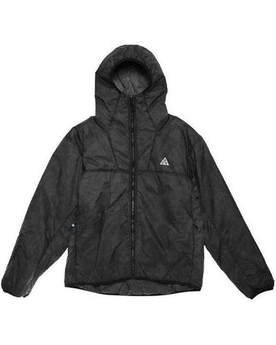 Nike Acg Therma-fit Adv Rope De Dope Solid Color Zipper Hooded Long Sleeves Jacket - Black