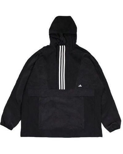 adidas Half-zipped Hooded Windproof Sports Woven Jacket - Black