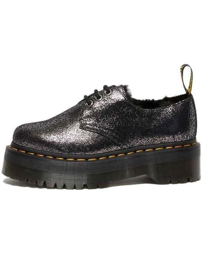 Dr. Martens 1461 Faux Fur-lined Metallic Leather Platform Shoes - Black