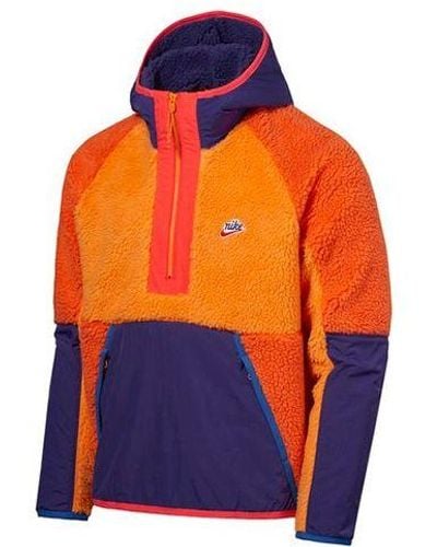 Nike Half Zipper Suede Splicing Colorblock Sports Pullover - Orange