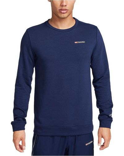 Nike Dri-fit Track Club Fleece Long-sleeve Crew Neck Running Sweatshirt - Blue