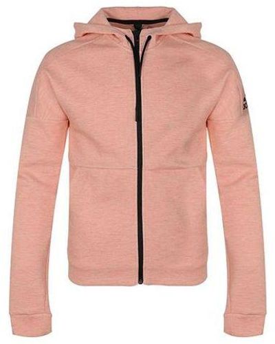 adidas Id Stadium Fz Logo Casual Sports Knit Hooded Jacket - Pink
