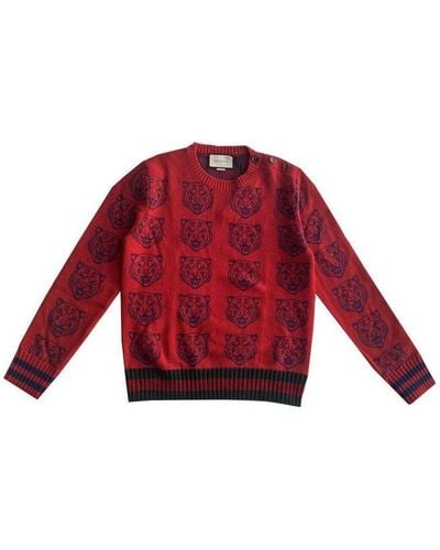 Gucci Knit Sweater Sweater With Tigers - Red
