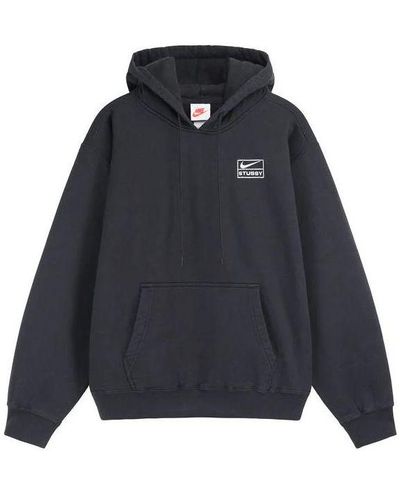 Nike X Stussy Crossover Solid Color Logo Alphabet Embroidered Casual Pullover Black - Blue