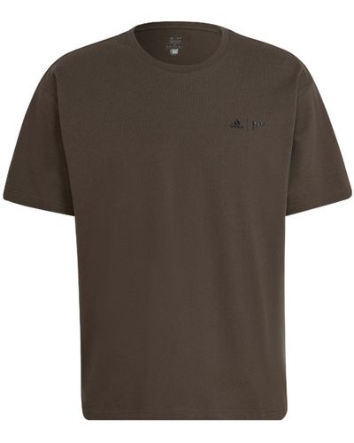 adidas Solid Color Logo Sports Short Sleeve Olive Green T-shirt - Brown