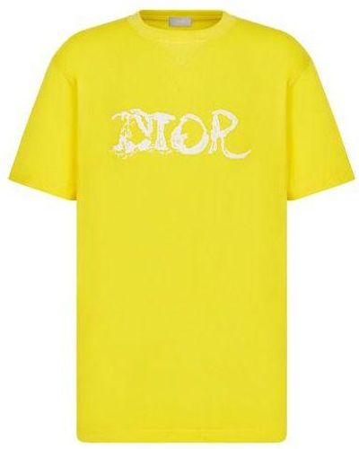 Dior X Peter Doig Crossover Fw21 Logo Embroidered Round Neck Short Sleeve T-shirt - Yellow
