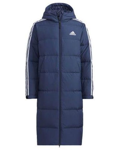 adidas Terrex 3st Long Coat Outdoor Sports Mid-length Stay Warm Hooded Down Jacket Blue