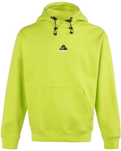 Nike Acg Therma-fit Solid Color Logo Embroidered Hooded Long Sleeves Fluorescent Green - Yellow