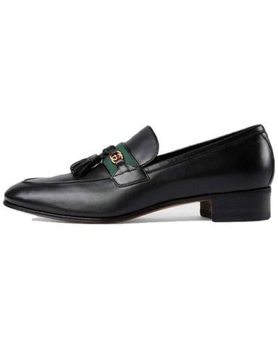 Gucci Interlocking G Tassel Leather Loafers - Black