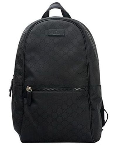 Gucci Logo Leather Logo Nylon Large Capacity Schoolbag Backpack - Black