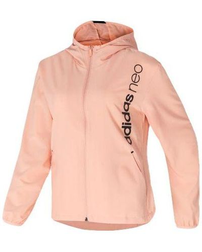 adidas Neo Alphabet Printing Sports Hooded Jacket Gray Pink