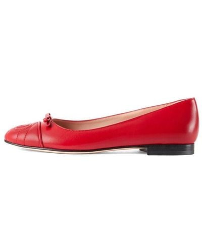 Gucci Ballet Flat With Double G Leather - Red