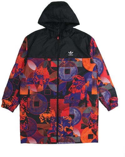 adidas Originals Cny Parka Casual Hooded Sports Reversible Mid-length Trench Coat Jacket - Red